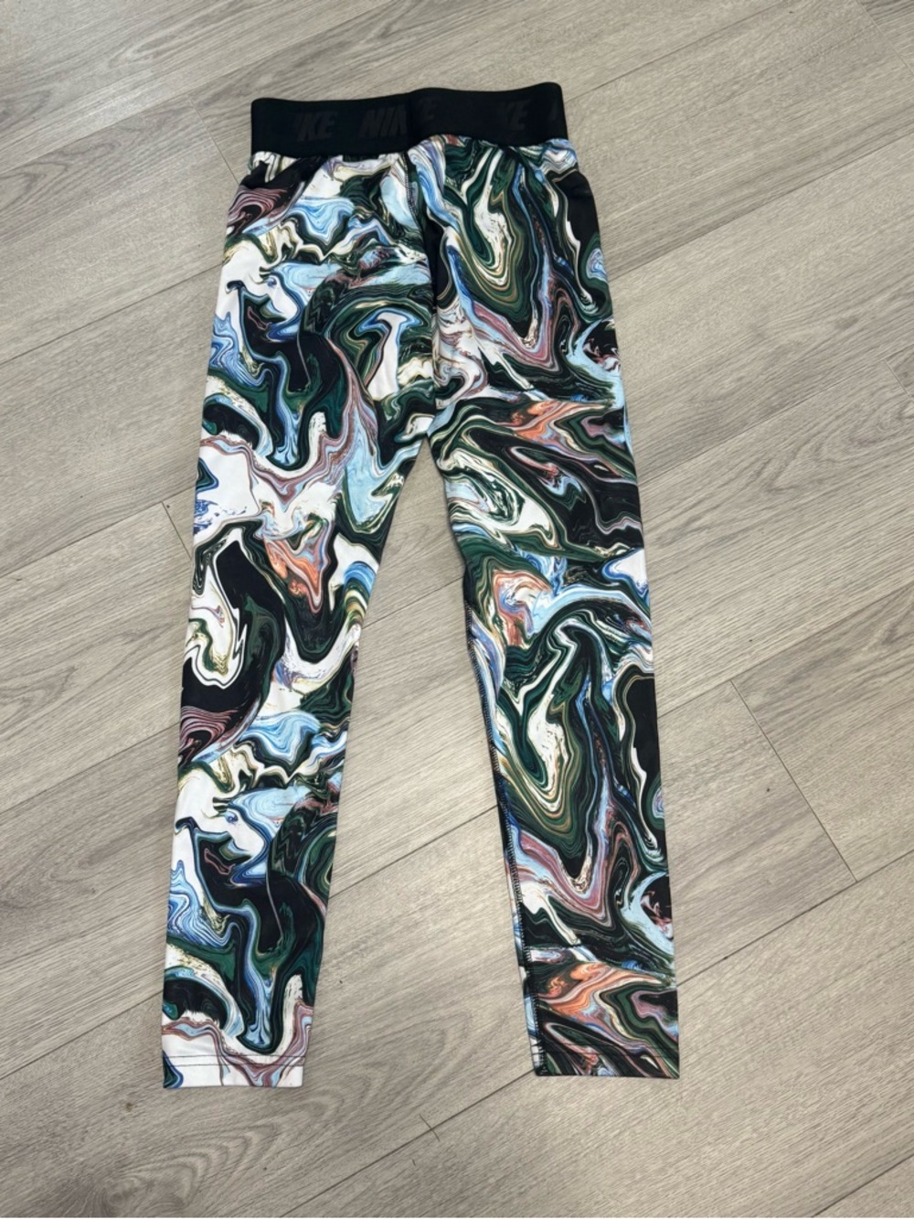 Nike Womens Marble Watercolor Print Athletic Leggings Black Waistband AH6499-010 - Picture 10 of 12